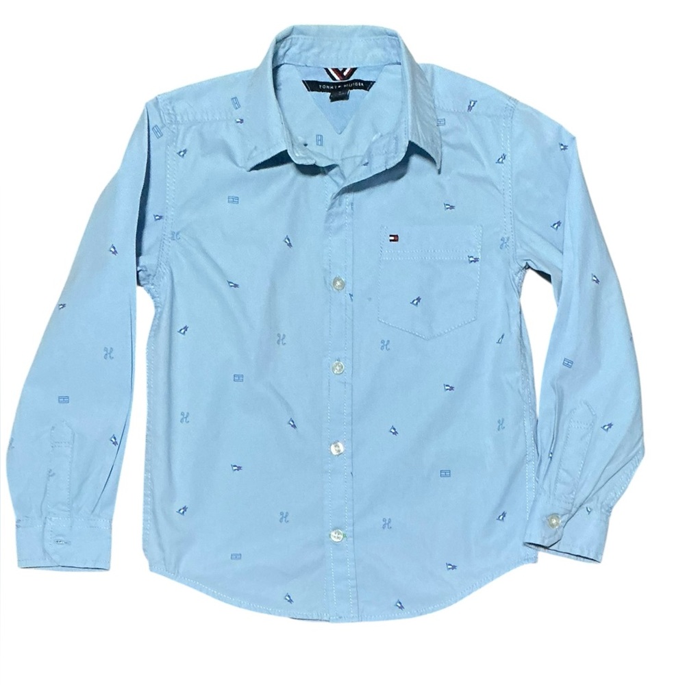 Tommy Hilfiger Kids Light Blue Patterned Button-Down Shirt